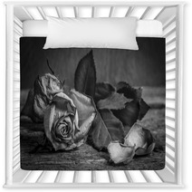 A Black And White Vintage Image Of A Rose On Wooden Table Nursery Decor 59417810