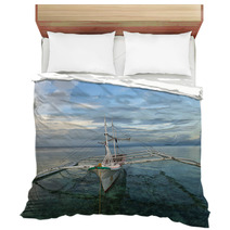A Boat In A Tropical Paradise Beach Sunrise Bedding 61901284