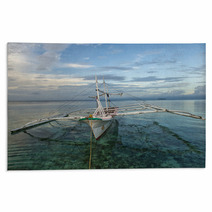 A Boat In A Tropical Paradise Beach Sunrise Rugs 61901284