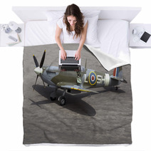A British Spitfire Fighter Plane Stands Ready For Action Blankets 3555587