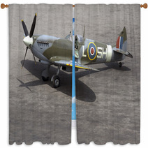 A British Spitfire Fighter Plane Stands Ready For Action Window Curtains 3555587