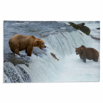 A Brown Grizzly Bear Hunting Salmon At The River Alaska Katmai Rugs 61358999