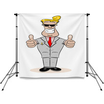 A Cartoon Businessman With Thumbs Up And Cheesy Smile Backdrops 53613659