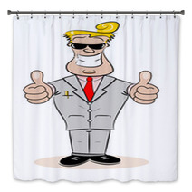A Cartoon Businessman With Thumbs Up And Cheesy Smile Bath Decor 53613659