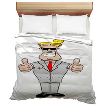 A Cartoon Businessman With Thumbs Up And Cheesy Smile Bedding 53613659