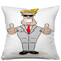 A Cartoon Businessman With Thumbs Up And Cheesy Smile Pillows 53613659