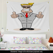 A Cartoon Businessman With Thumbs Up And Cheesy Smile Wall Art 53613659