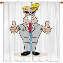 A Cartoon Businessman With Thumbs Up And Cheesy Smile Window Curtains 53613659