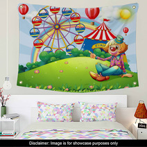 A Clown At The Hilltop With A Carnival Wall Art 60309334