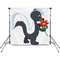 A Cute Little Skunk Holding A Red Flower. Backdrops 9710562