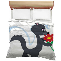 A Cute Little Skunk Holding A Red Flower. Bedding 9710562