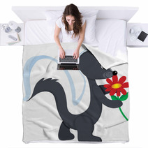 A Cute Little Skunk Holding A Red Flower. Blankets 9710562