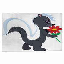 A Cute Little Skunk Holding A Red Flower. Rugs 9710562