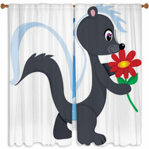 A Cute Little Skunk Holding A Red Flower. Window Curtains 9710562