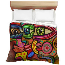 A Digitally Painted Illustration Of A Group Of Faces Drawn In A Colorful Folk Art Style Bedding 104093937