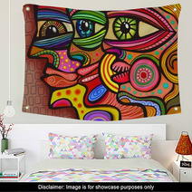 A Digitally Painted Illustration Of A Group Of Faces Drawn In A Colorful Folk Art Style Wall Art 104093937