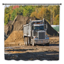 A Dump Truck About To Unload A Pile Of Dirt Bath Decor 36585640
