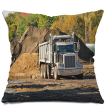 A Dump Truck About To Unload A Pile Of Dirt Pillows 36585640