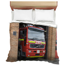 A Fire Engine Leaving The Fire Station Bedding 8652606