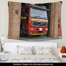 A Fire Engine Leaving The Fire Station Wall Art 8652606