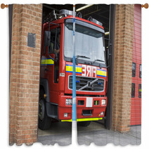 A Fire Engine Leaving The Fire Station Window Curtains 8652606