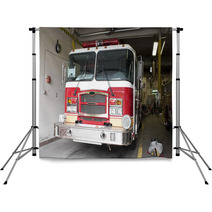 A Fire Truck Is Parked In The Bay At The Firehouse Backdrops 9582143