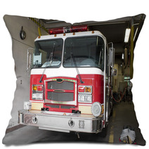 A Fire Truck Is Parked In The Bay At The Firehouse Pillows 9582143