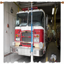 A Fire Truck Is Parked In The Bay At The Firehouse Window Curtains 9582143