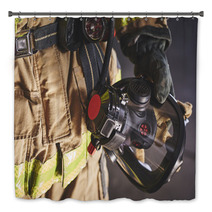 A Firefighter Holding An Oxygen Mask Bath Decor 134425386