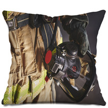 A Firefighter Holding An Oxygen Mask Pillows 134425386