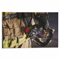 A Firefighter Holding An Oxygen Mask Rugs 134425386