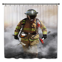 A Firefighter Pierces Through A Wall Of Smoke Bath Decor 62499189