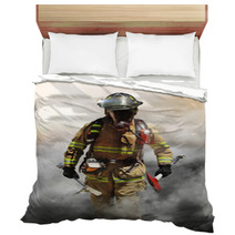 A Firefighter Pierces Through A Wall Of Smoke Bedding 62499189