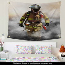 A Firefighter Pierces Through A Wall Of Smoke Wall Art 62499189