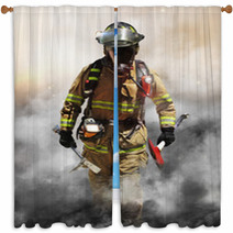 A Firefighter Pierces Through A Wall Of Smoke Window Curtains 62499189