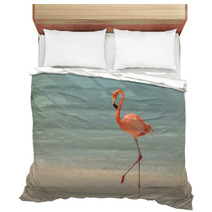 A Flamingo Walking On A Tropical Beach Bedding 181298417