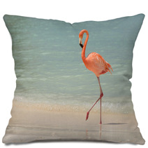 A Flamingo Walking On A Tropical Beach Pillows 181298417