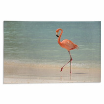 A Flamingo Walking On A Tropical Beach Rugs 181298417
