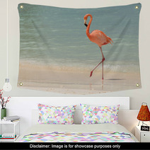 A Flamingo Walking On A Tropical Beach Wall Art 181298417