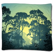 A Forest Landscape With Trees And Sunset Sunrise Blankets 35613316
