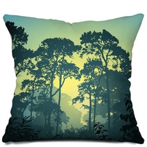 A Forest Landscape With Trees And Sunset Sunrise Pillows 35613316