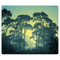 A Forest Landscape With Trees And Sunset Sunrise Rugs 35613316
