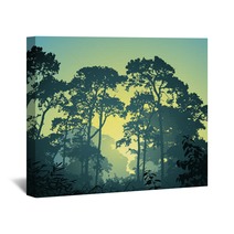 A Forest Landscape With Trees And Sunset Sunrise Wall Art 35613316