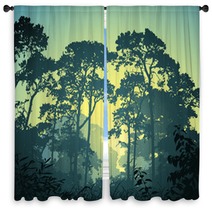 A Forest Landscape With Trees And Sunset Sunrise Window Curtains 35613316