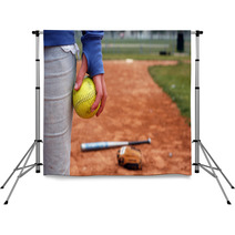 A Girl And Her Softball, Glove, And Bat Backdrops 3425867