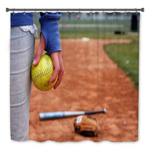 A Girl And Her Softball, Glove, And Bat Bath Decor 3425867