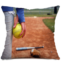 A Girl And Her Softball, Glove, And Bat Pillows 3425867
