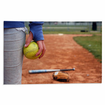 A Girl And Her Softball, Glove, And Bat Rugs 3425867