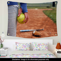 A Girl And Her Softball, Glove, And Bat Wall Art 3425867