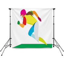A Girl Is Softball Player Running Fast On The Playing Field Backdrops 129889224